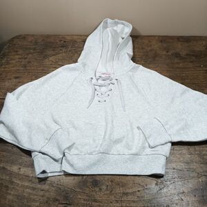 Victoria Secret Medium Shirt Top Cropped Drawstring Sweatshirt Gray